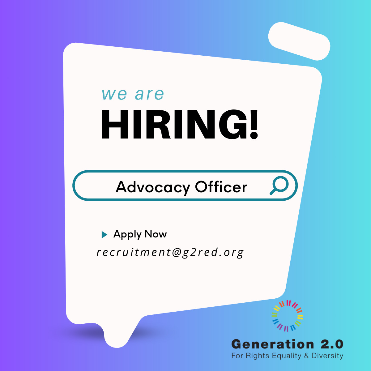 Job Opening At Generation 2.0 RED: Advocacy Officer - Generation 2.0